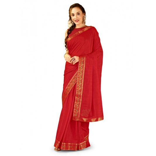 Women's Vichitra Swiroshki Butta Saree With Unstitched Blouse (Red, 5-6 Mtrs)