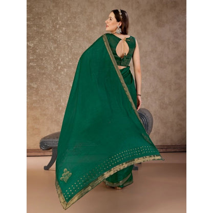 Women's Vichitra Swiroshki Butta Saree With Unstitched Blouse (Green, 5-6 Mtrs)