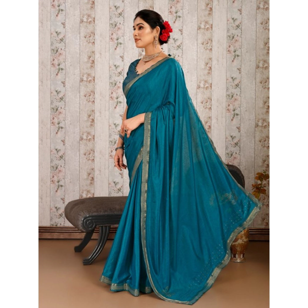 Women's Vichitra Swiroshki Butta Saree With Unstitched Blouse (Blue, 5-6 Mtrs)