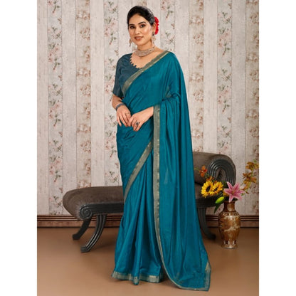 Women's Vichitra Swiroshki Butta Saree With Unstitched Blouse (Blue, 5-6 Mtrs)