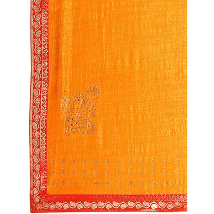 Women's Vichitra Swiroshki Butta Saree With Unstitched Blouse (Yellow, 5-6 Mtrs)