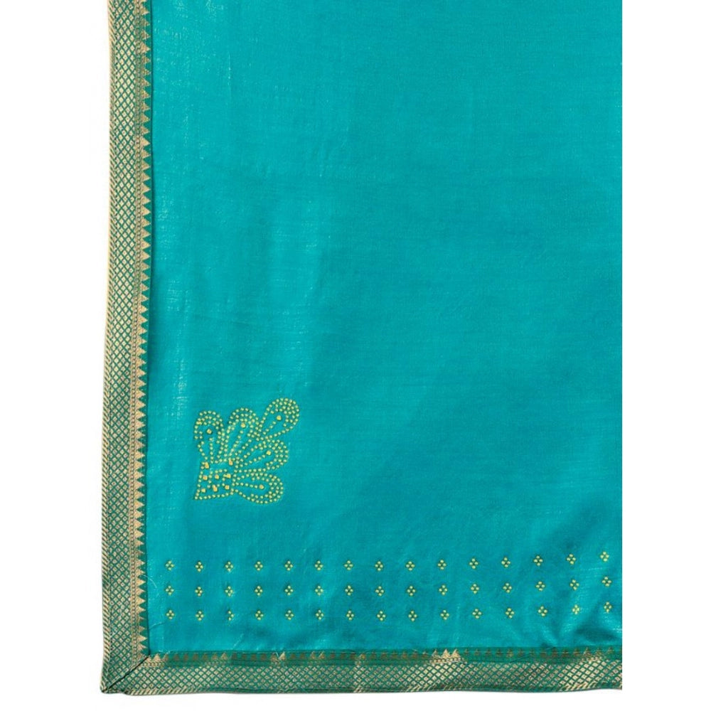 Women's Vichitra Swiroshki Butta Saree With Unstitched Blouse (Teal Blue, 5-6 Mtrs)