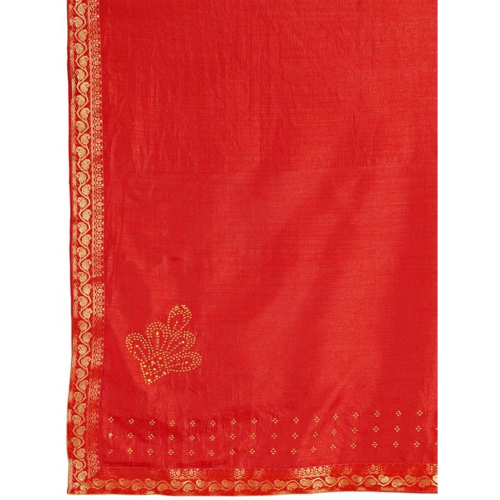 Women's Vichitra Printed Saree With Unstitched Blouse (Red, 5-6 Mtrs)