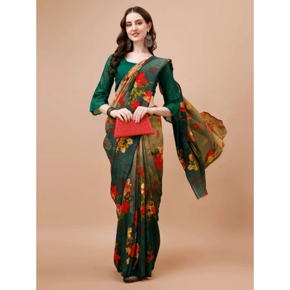 Women's PC Vichitra Floral Printed Saree With Unstitched Blouse (Multicolor, 5-6 Mtrs)