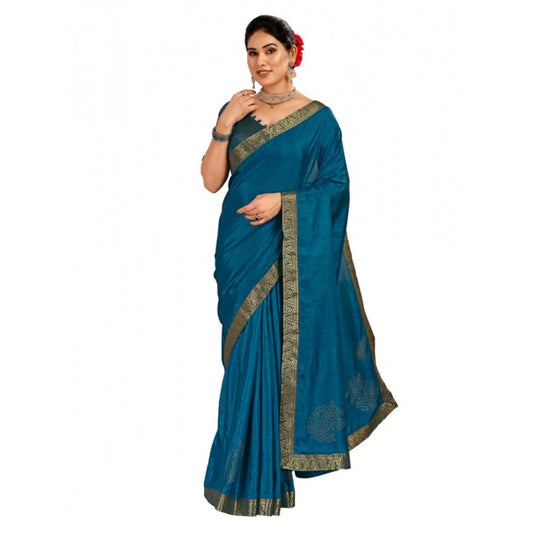 Women's Vichitra Swiroshki Butta Saree With Unstitched Blouse (Blue, 5-6 Mtrs)