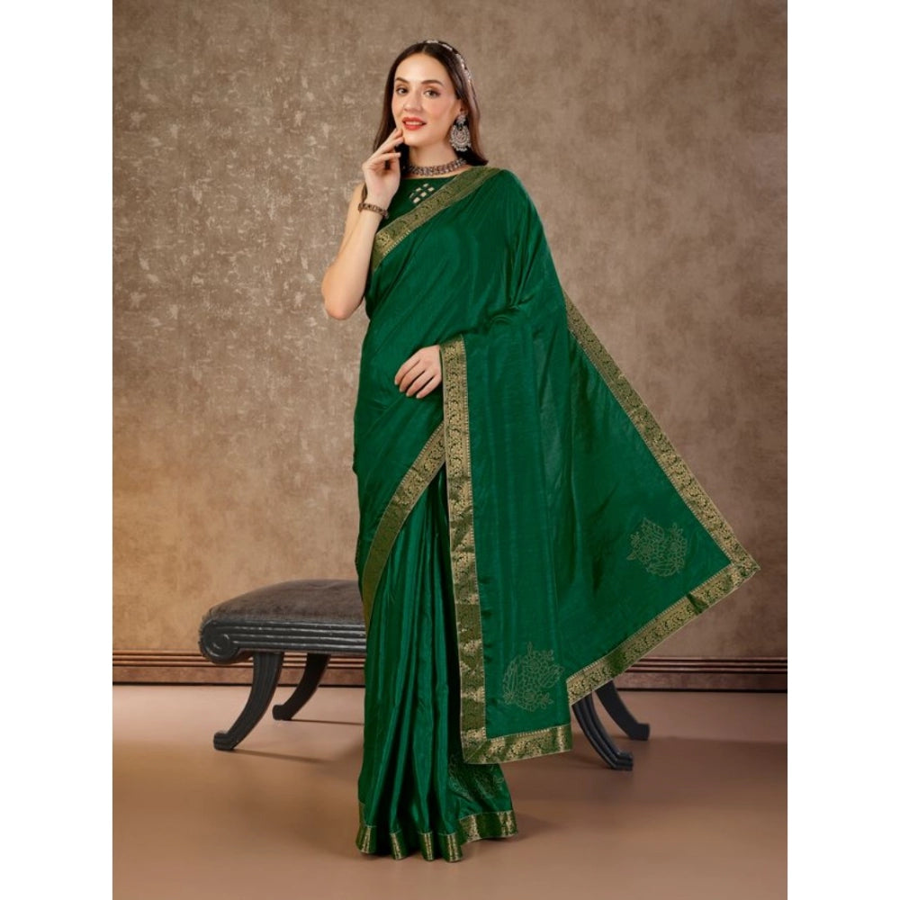 Women's Vichitra Swiroshki Butta Saree With Unstitched Blouse (Green, 5-6 Mtrs)