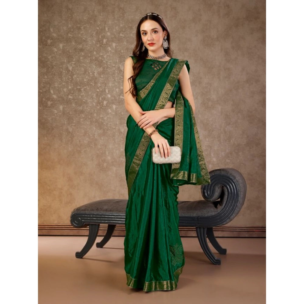 Women's Vichitra Swiroshki Butta Saree With Unstitched Blouse (Green, 5-6 Mtrs)