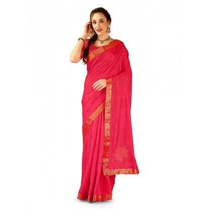 Women's Vichitra Swiroshki Butta Saree With Unstitched Blouse (Pink, 5-6 Mtrs)