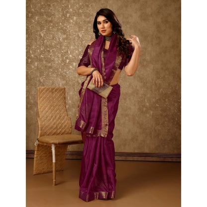 Women's Vichitra Swiroshki Butta Saree With Unstitched Blouse (Wine, 5-6 Mtrs)