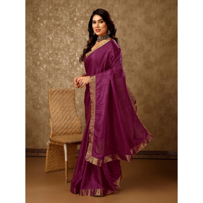 Women's Vichitra Swiroshki Butta Saree With Unstitched Blouse (Wine, 5-6 Mtrs)