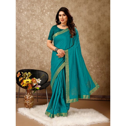 Women's Vichitra Swiroshki Butta Saree With Unstitched Blouse (Teal Blue, 5-6 Mtrs)