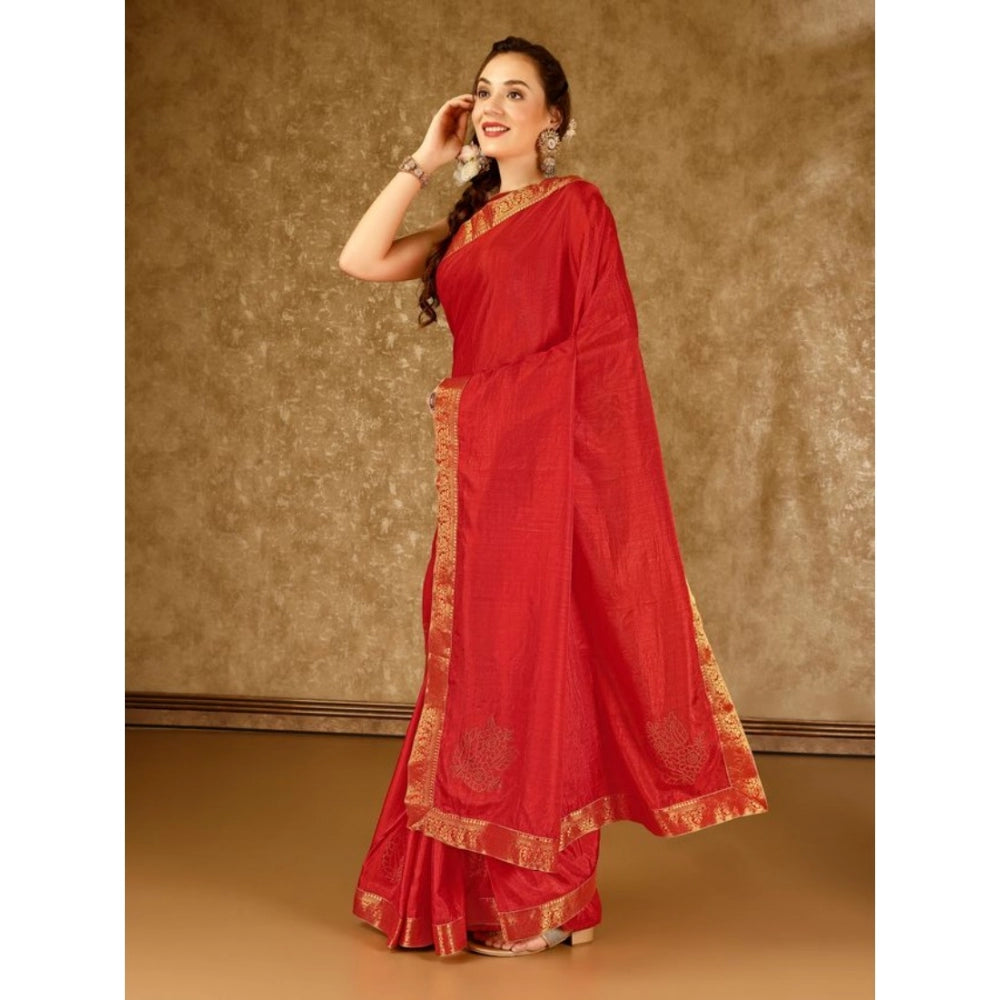 Women's Vichitra Swiroshki Butta Saree With Unstitched Blouse (Red, 5-6 Mtrs)