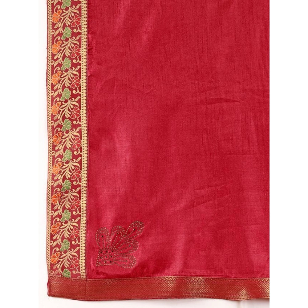 Women's Vichitra Swiroshki Butta Saree With Unstitched Blouse (Maroon, 5-6 Mtrs)