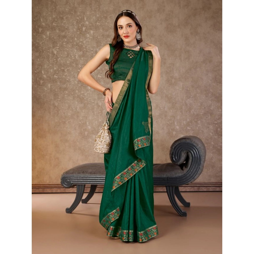 Women's Vichitra Swiroshki Butta Saree With Unstitched Blouse (Green, 5-6 Mtrs)