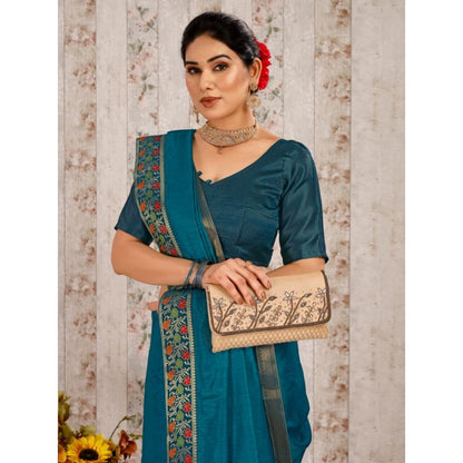 Women's Vichitra Swiroshki Butta Saree With Unstitched Blouse (Teal Blue, 5-6 Mtrs)