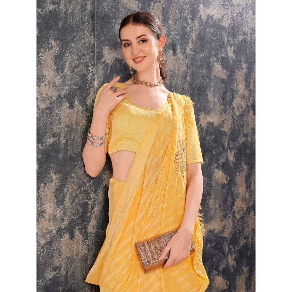 Women's Chiffon Fabric Line Saree With Unstitched Blouse (Yellow, 5-6 Mtrs)