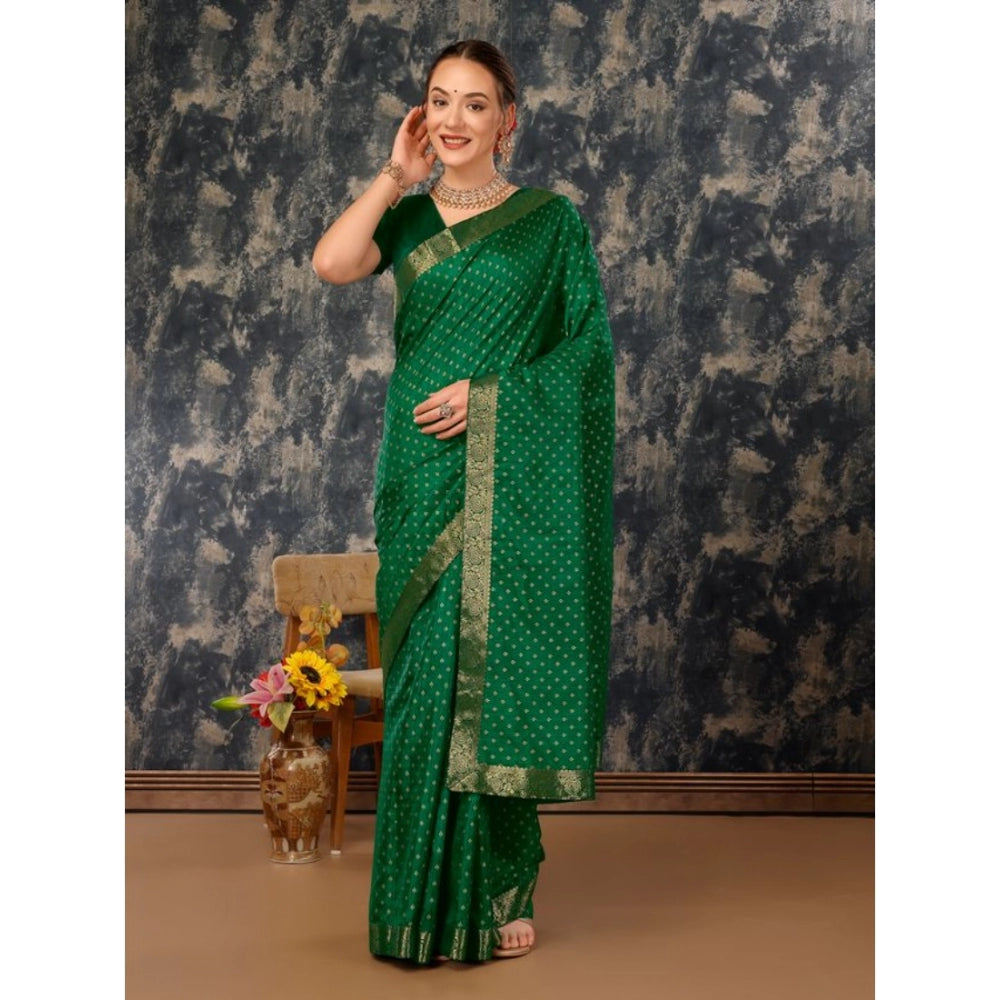 Women's Vichitra Bandhini Saree With Unstitched Blouse (Green, 5-6 Mtrs)