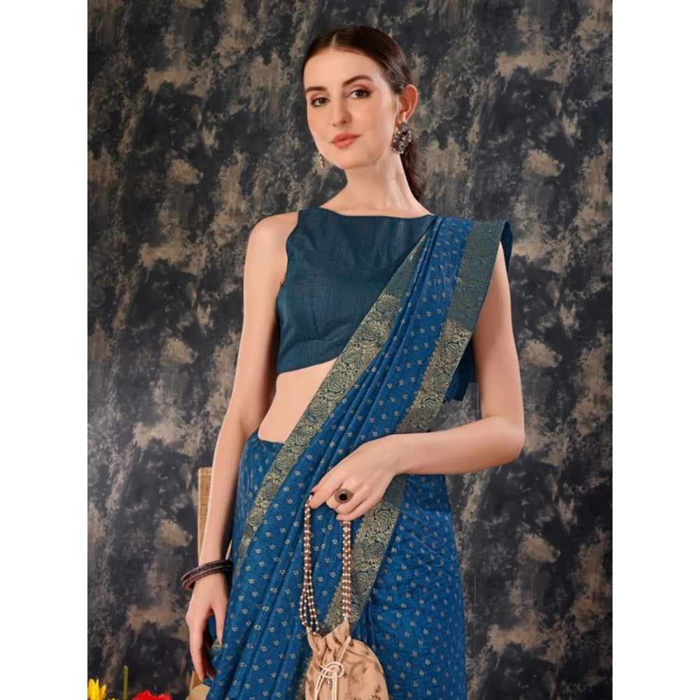 Women's Vichitra Bandhini Saree With Unstitched Blouse (Blue, 5-6 Mtrs)