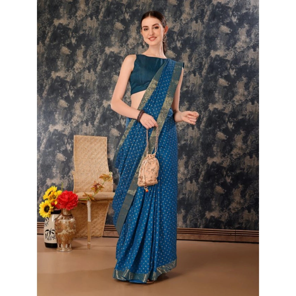 Women's Vichitra Bandhini Saree With Unstitched Blouse (Blue, 5-6 Mtrs)