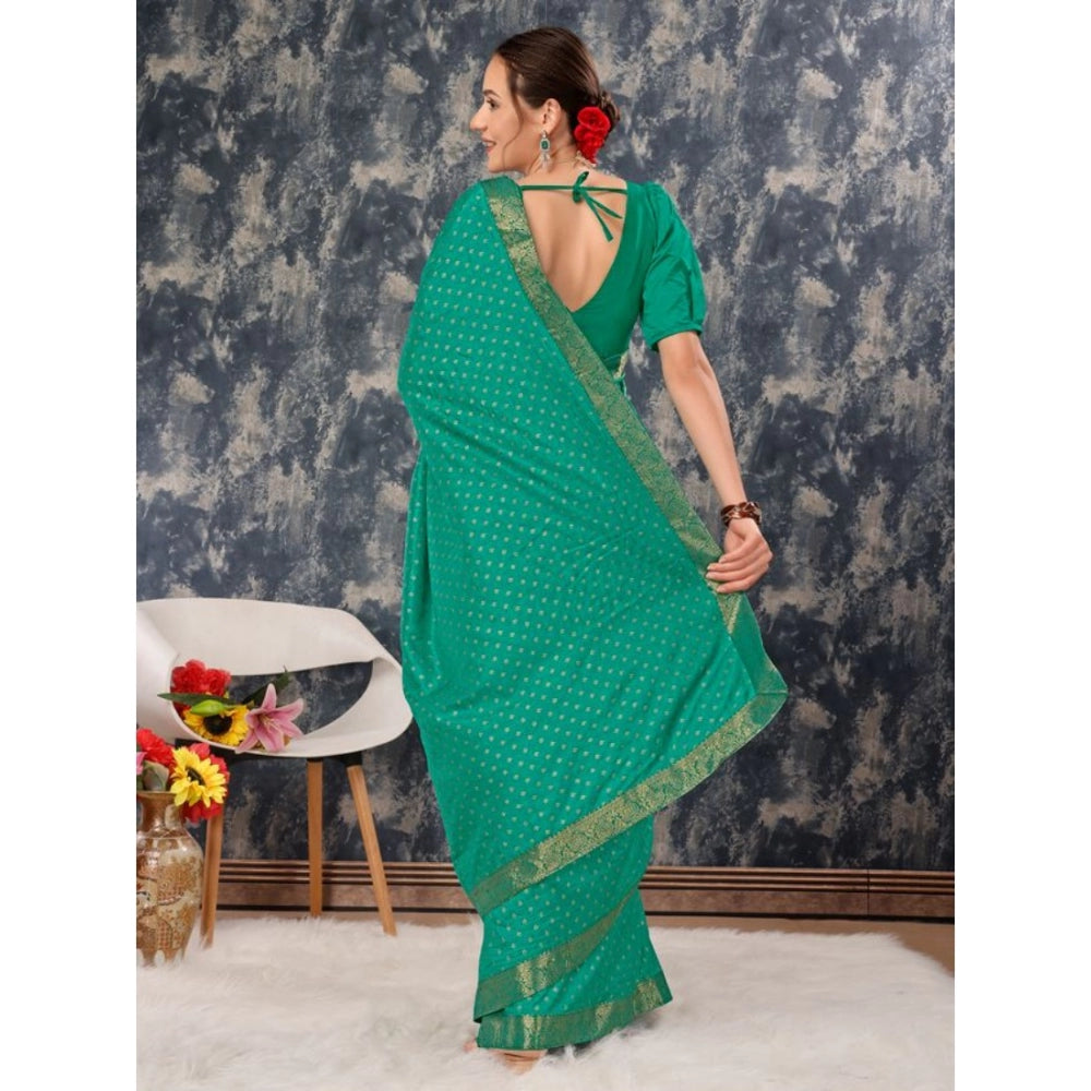 Women's Vichitra Bandhini Saree With Unstitched Blouse (Rama Green, 5-6 Mtrs)