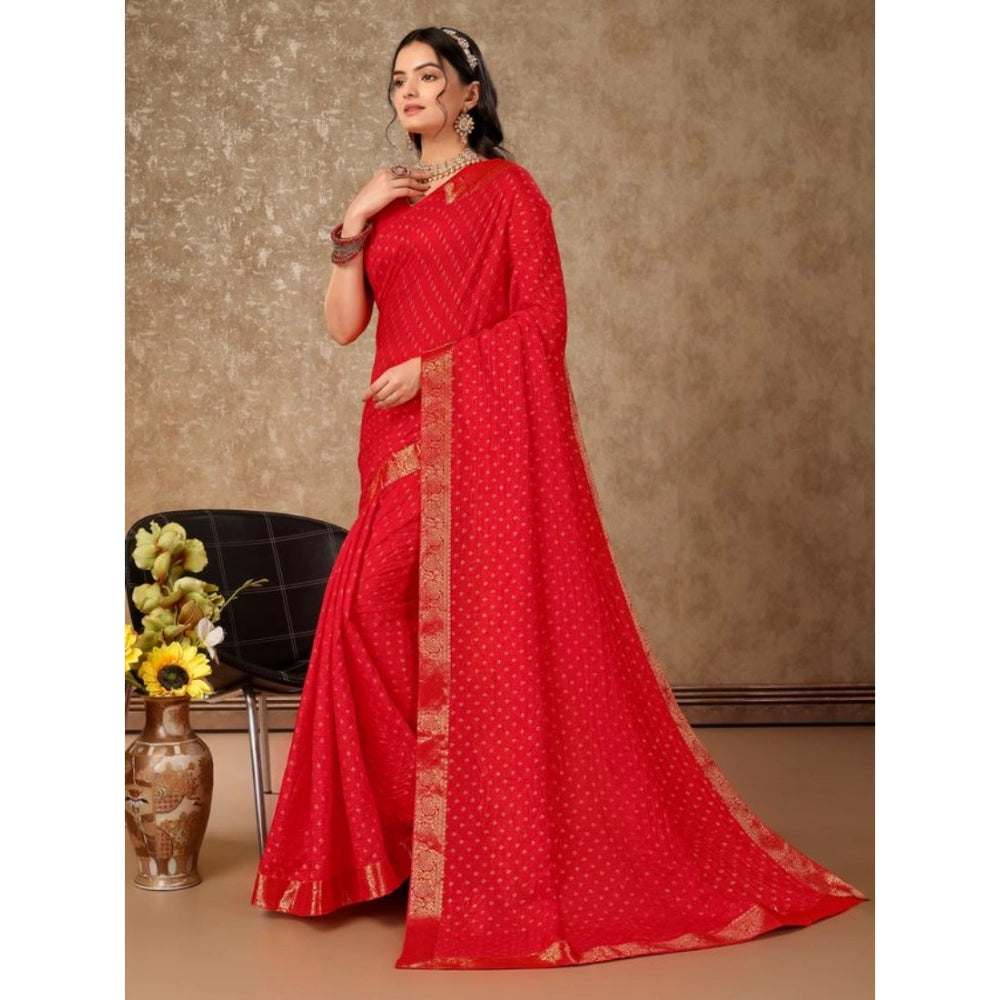 Women's Vichitra Bandhini Saree With Unstitched Blouse (Red, 5-6 Mtrs)