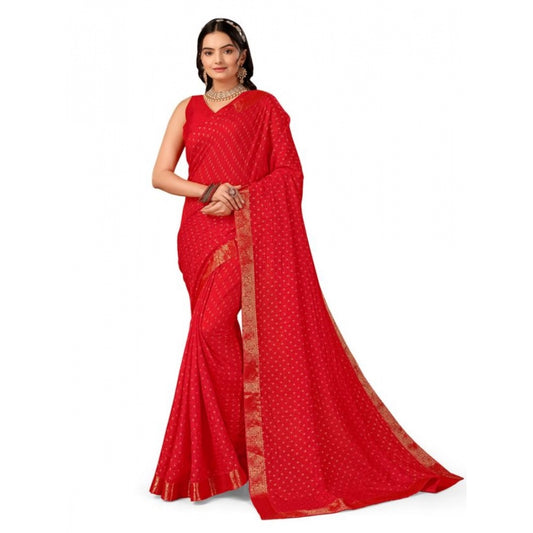 Women's Vichitra Bandhini Saree With Unstitched Blouse (Red, 5-6 Mtrs)