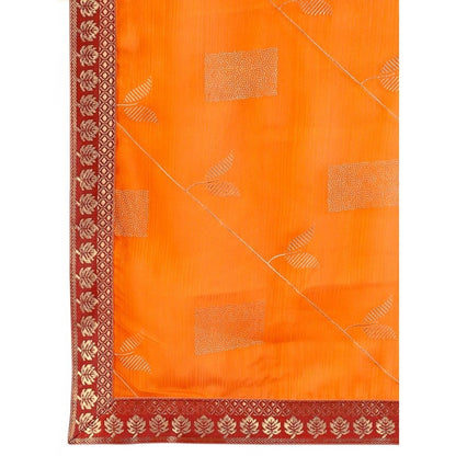 Women's Zomto Patta Chiffon Saree With Unstitched Blouse (Yellow, 5-6 Mtrs)