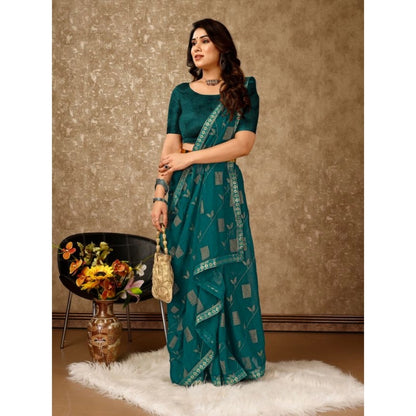 Women's Zomto Patta Chiffon Saree With Unstitched Blouse (Teal Blue, 5-6 Mtrs)