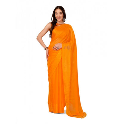 Women's Chiffon Fabric Plain Saree With Unstitched Blouse (Yellow, 5-6 Mtrs)