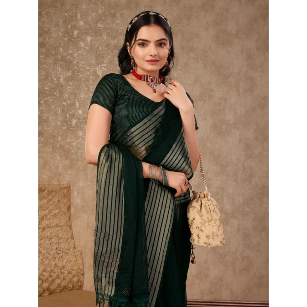 Women's Chiffon Fabric Plain Saree With Unstitched Blouse (Green, 5-6 Mtrs)