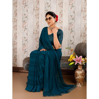 Women's Chiffon Fabric Line Saree With Unstitched Blouse (Blue, 5-6 Mtrs)