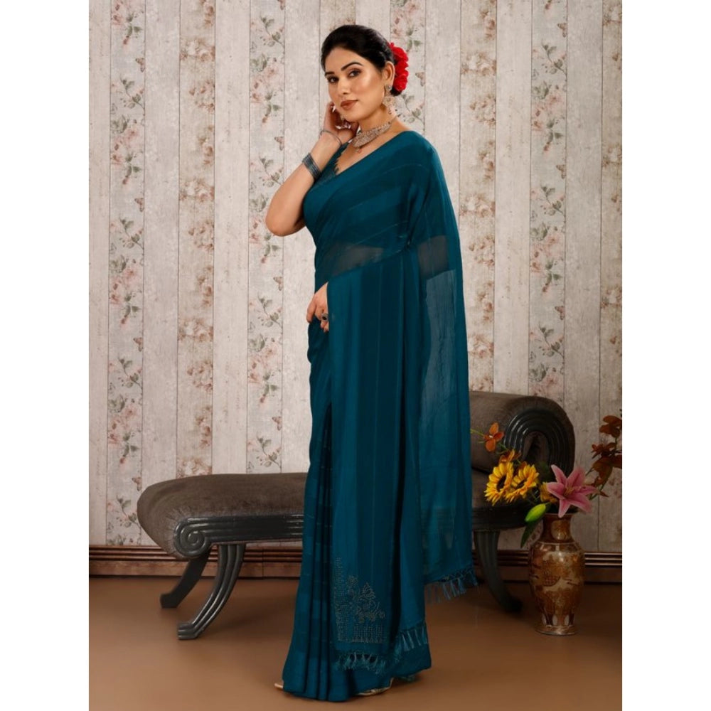 Women's Chiffon Fabric Line Saree With Unstitched Blouse (Blue, 5-6 Mtrs)