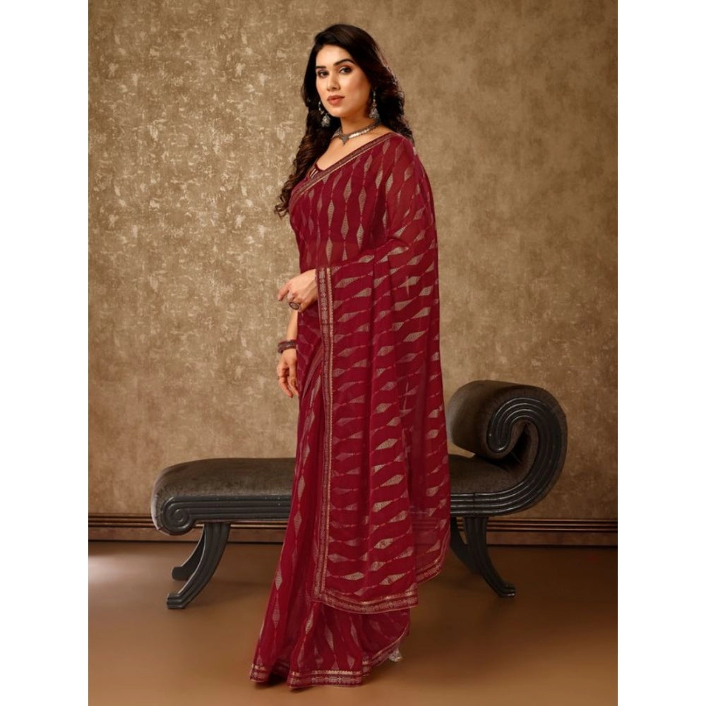 Women's Zomto Laheriya Saree With Unstitched Blouse (Maroon, 5-6 Mtrs)