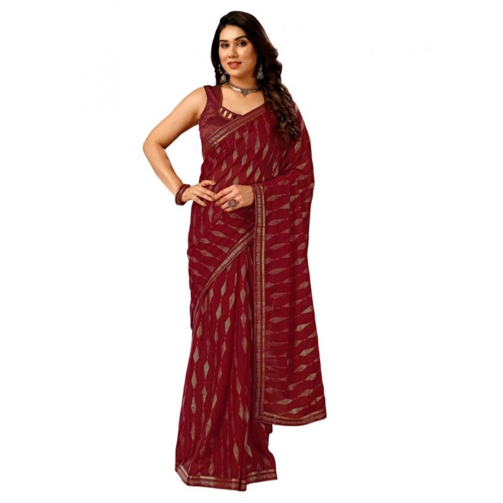 Women's Zomto Laheriya Saree With Unstitched Blouse (Maroon, 5-6 Mtrs)