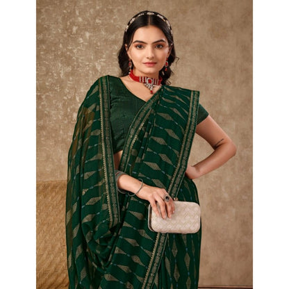 Women's Zomto Laheriya Saree With Unstitched Blouse (Green, 5-6 Mtrs)