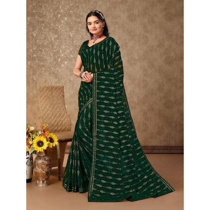 Women's Zomto Laheriya Saree With Unstitched Blouse (Green, 5-6 Mtrs)