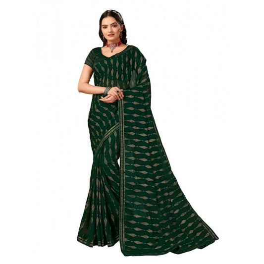 Women's Zomto Laheriya Saree With Unstitched Blouse (Green, 5-6 Mtrs)