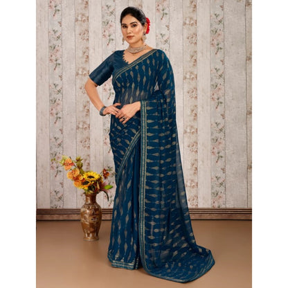 Women's Zomto Laheriya Saree With Unstitched Blouse (Blue, 5-6 Mtrs)