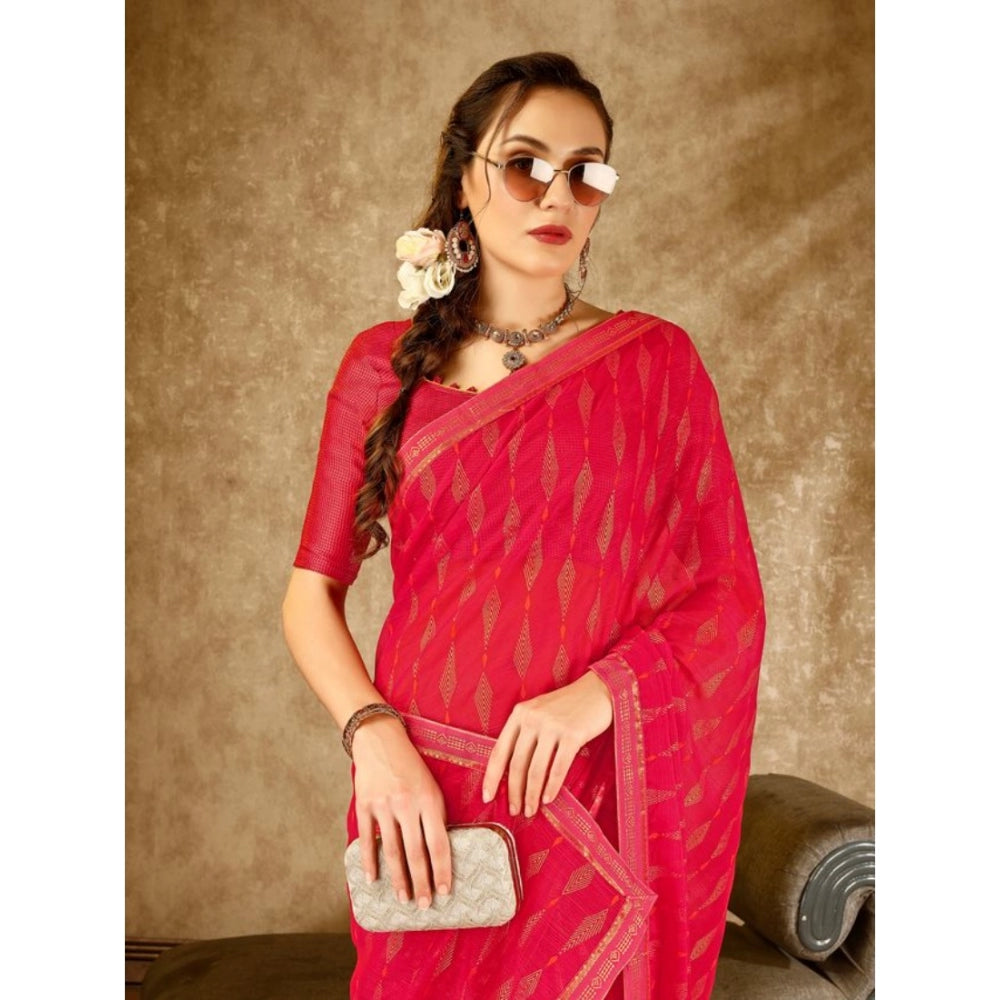 Women's Zomto Laheriya Saree With Unstitched Blouse (Rani, 5-6 Mtrs)