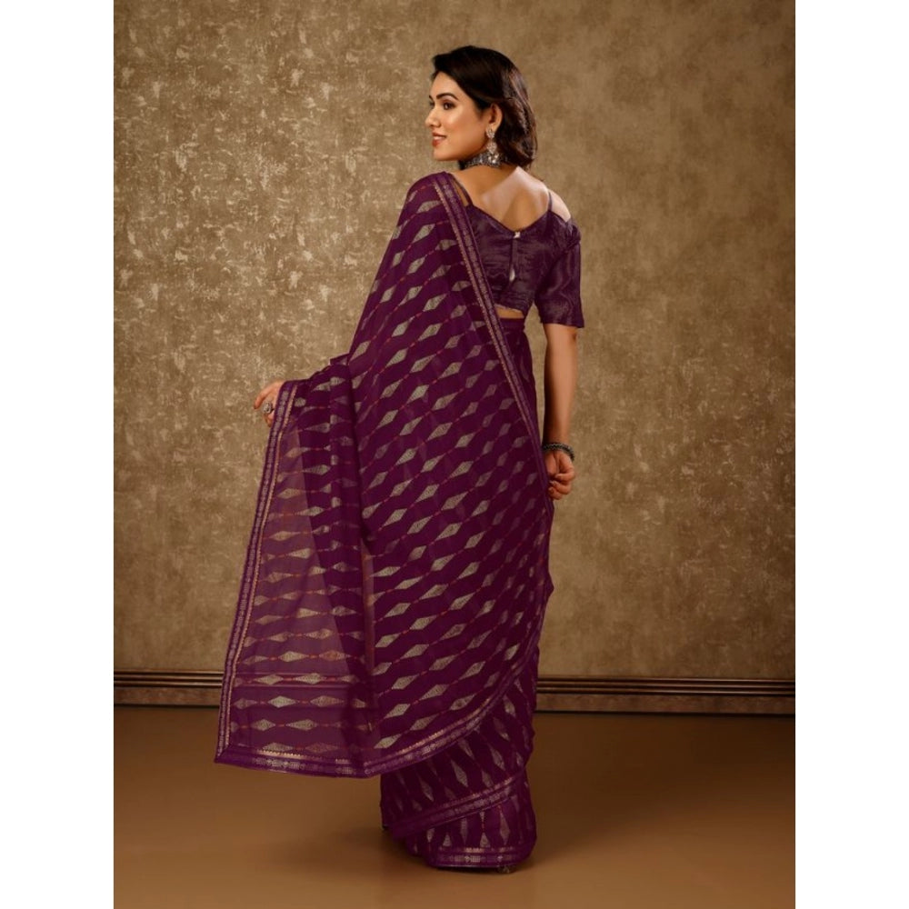 Women's Zomto Laheriya Saree With Unstitched Blouse (Wine, 5-6 Mtrs)