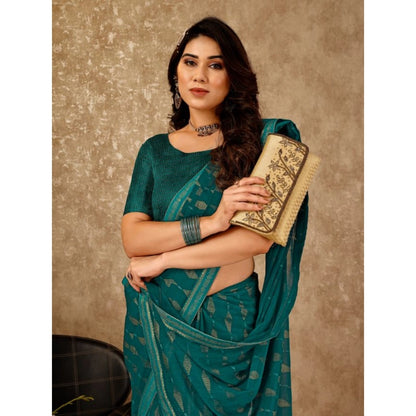 Women's Zomto Laheriya Saree With Unstitched Blouse (Teal Blue, 5-6 Mtrs)