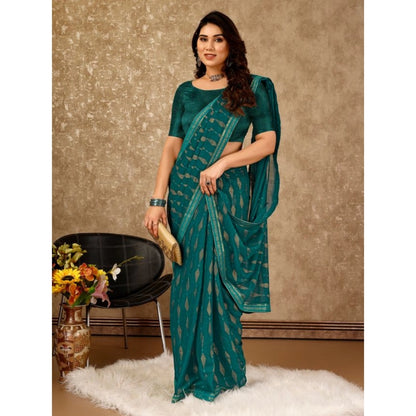 Women's Zomto Laheriya Saree With Unstitched Blouse (Teal Blue, 5-6 Mtrs)