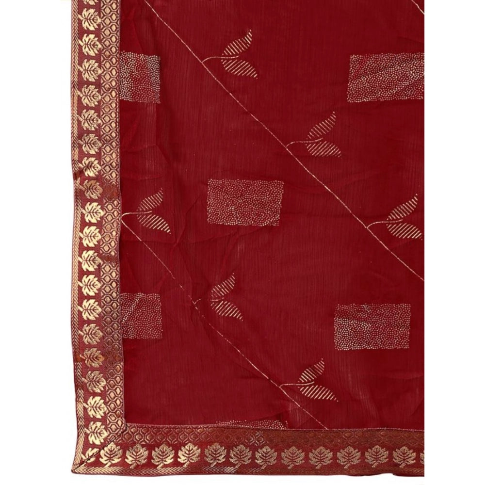 Women's Zomto Patta Chiffon Saree With Unstitched Blouse (Maroon, 5-6 Mtrs)