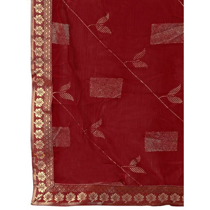 Women's Zomto Patta Chiffon Saree With Unstitched Blouse (Maroon, 5-6 Mtrs)