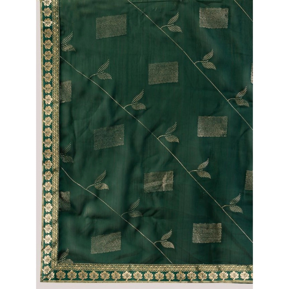 Women's Zomto Patta Chiffon Saree With Unstitched Blouse (Green, 5-6 Mtrs)