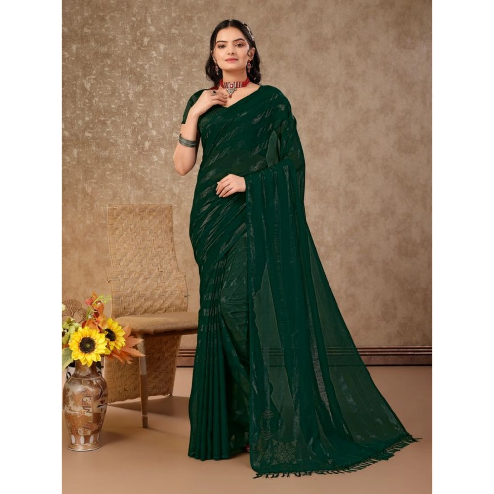 Women's Chiffon Fabric Line Saree With Unstitched Blouse (Green, 5-6 Mtrs)