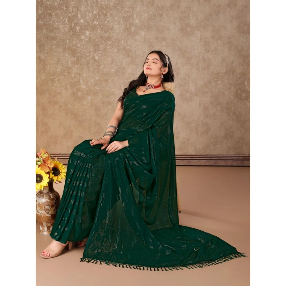 Women's Chiffon Fabric Line Saree With Unstitched Blouse (Green, 5-6 Mtrs)