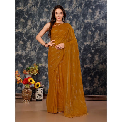 Women's Chiffon Fabric Line Saree With Unstitched Blouse (Mustard, 5-6 Mtrs)