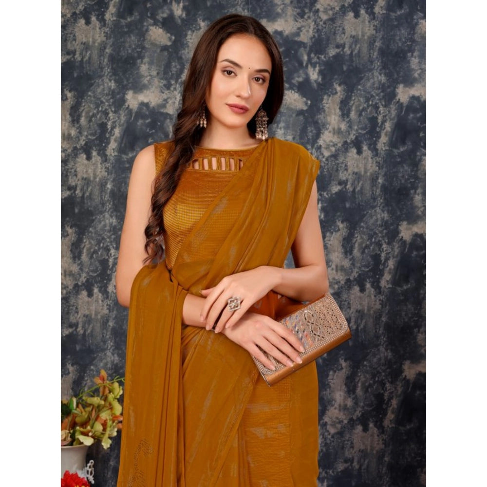 Women's Chiffon Fabric Line Saree With Unstitched Blouse (Mustard, 5-6 Mtrs)