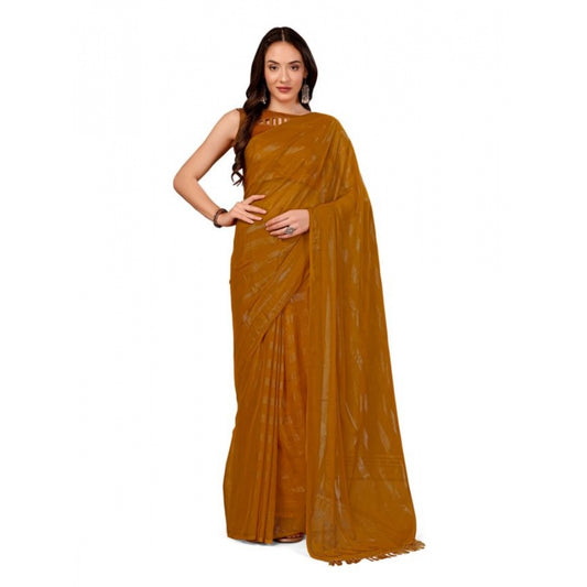 Women's Chiffon Fabric Line Saree With Unstitched Blouse (Mustard, 5-6 Mtrs)